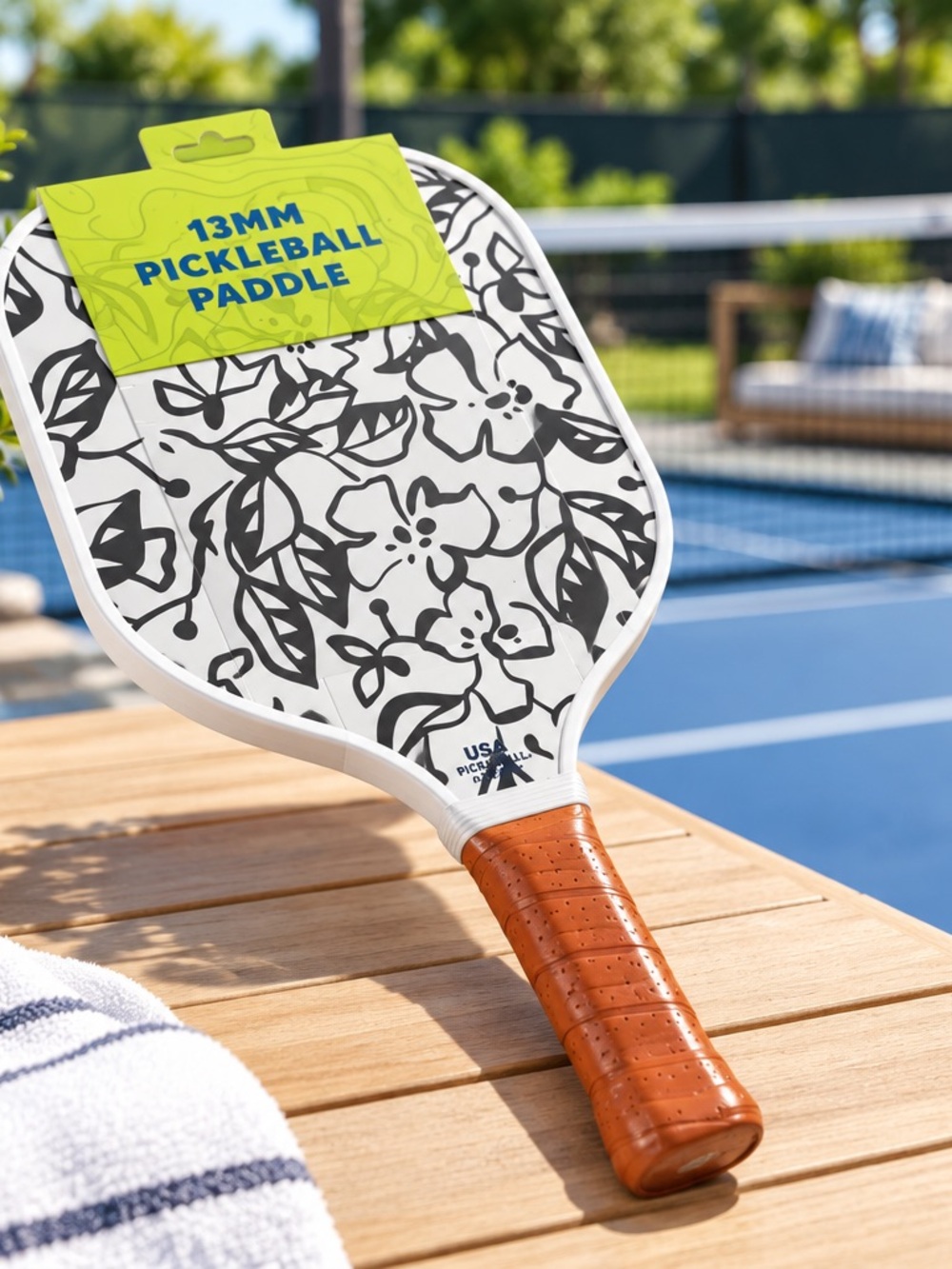 NWT Sakar 13MM Double Sided Pickle Ball Paddle Black White Floral Design